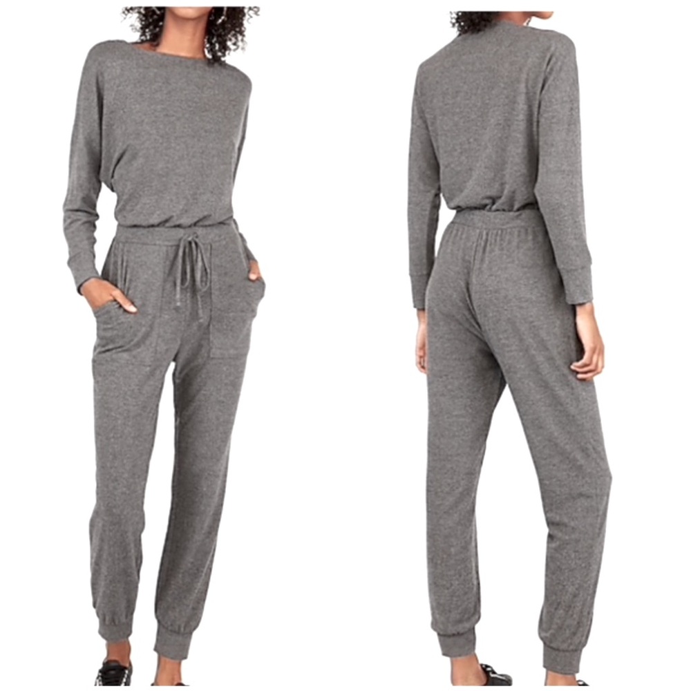 EXPRESS GRAY JERSEY COZY TIE WAIST JUMPSUIT